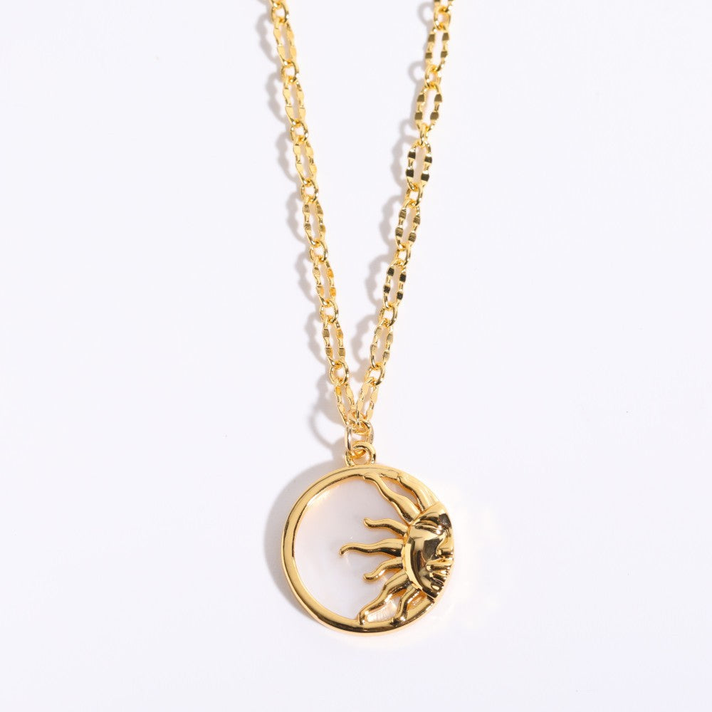 Retro Sun Moon Star Gold Plated Pendant Necklace with Cubic Zirconia