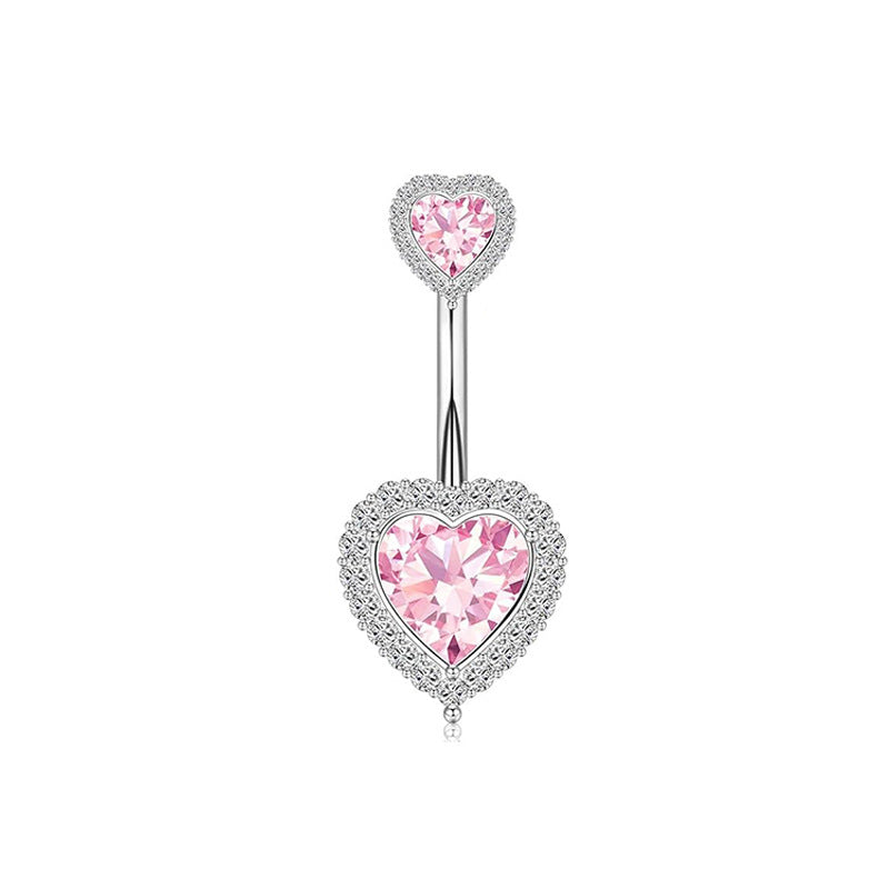 1 Piece Heart & Butterfly Zircon Inlay Stainless Steel Belly Ring Set