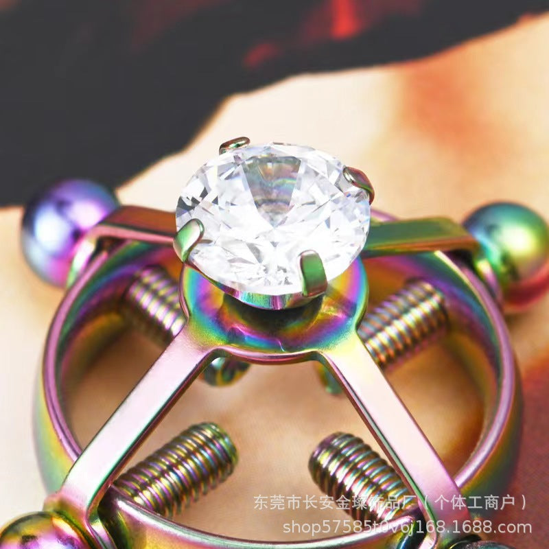 Adjustable Stainless Steel Multicolor Zircon Clip-On Nipple Ring Jewelry