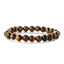 Retro Classic Round Wood Agate Beaded Bracelet with 8mm Tiger Eye and Rainbow Beads