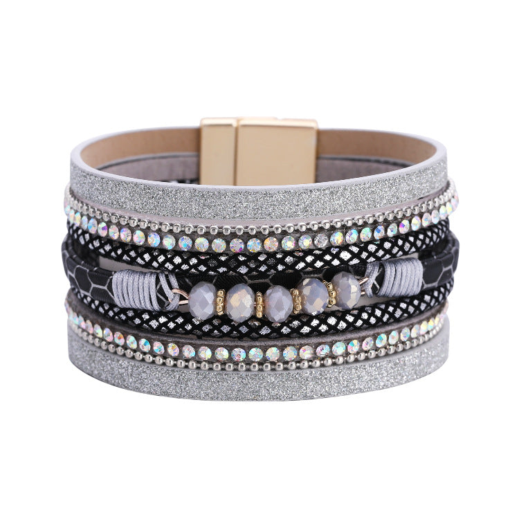 Bohemian Multi-Layer Crystal Bracelet - Ethnic Wide Edge Jewelry Accessory