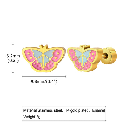 Cute Pastoral 18K Gold Butterfly Stainless Steel Epoxy Stud Earrings for Women