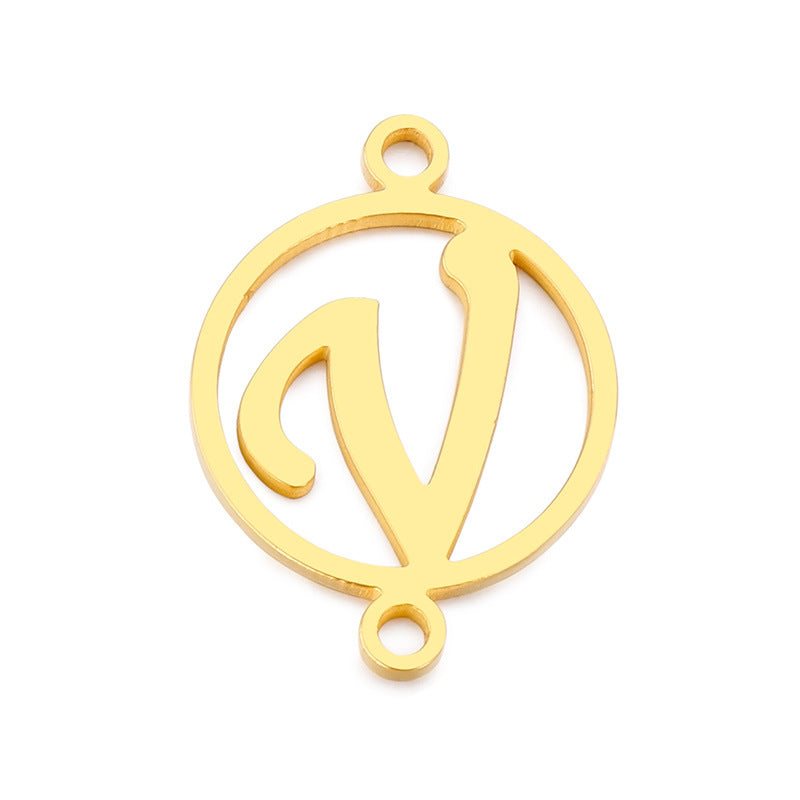 "Stainless Steel Geometric Double Circle Hollow Letter Pendant Necklace"