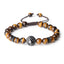 Retro Geometric Tiger Eye & Black Matte Stone Men's Bracelet with Lion Head and Micro Pave Zircon