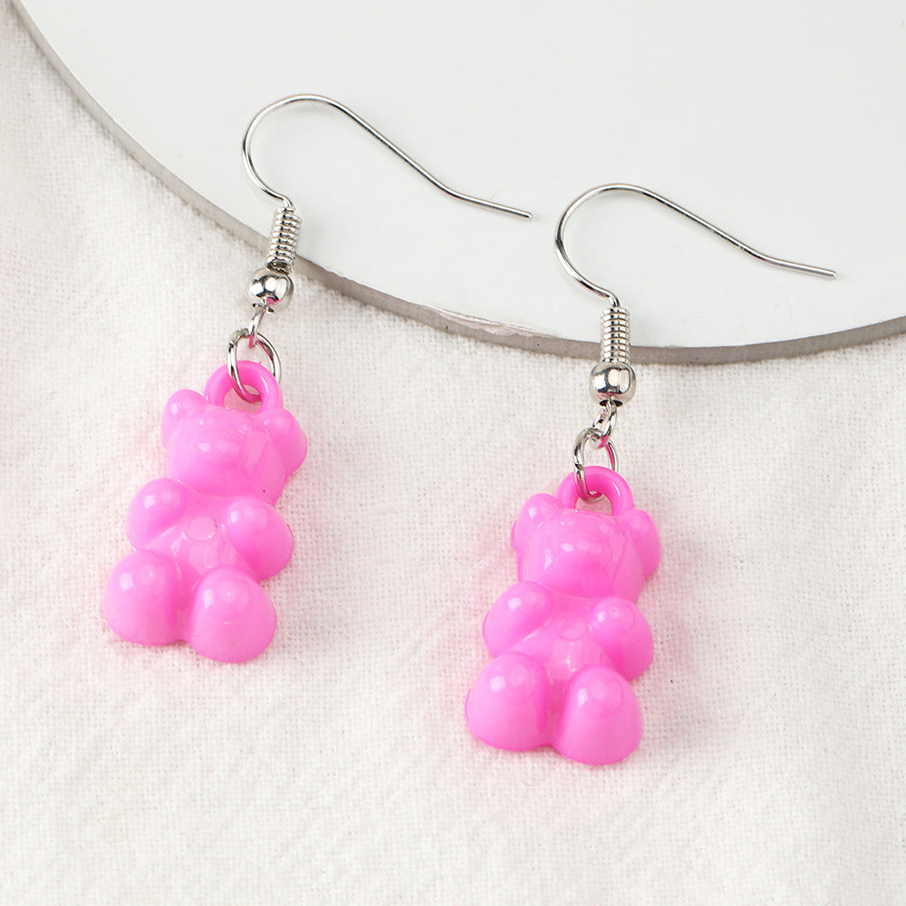 Cross-border Ins Cute Color Bear Earrings Earrings Soft Cute Girl Earrings