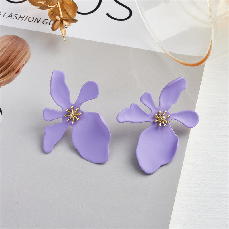 1 Pair Matte Flower Alloy Women's Statement Earrings with 925 Silver Post