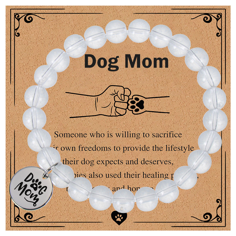 Modern Animal Paw Print Natural Stone Dog Mom Bracelet