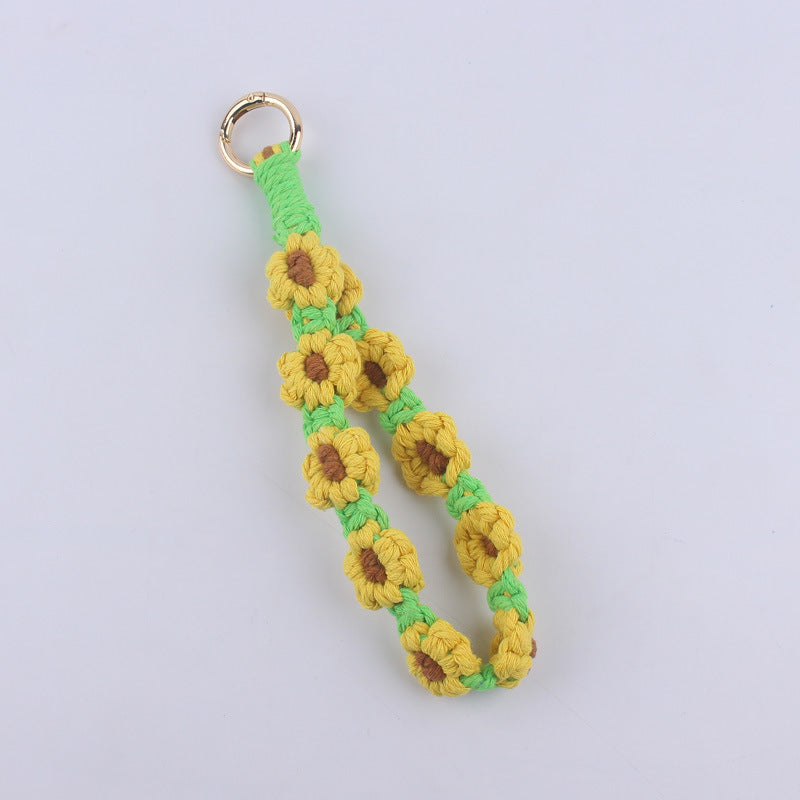 Vintage Daisy Pattern Cotton Keychain for Women