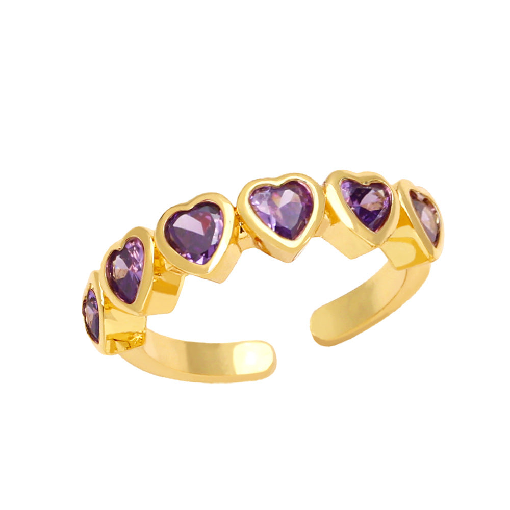 Sweet Heart Shape Zircon Inlay Adjustable Ring