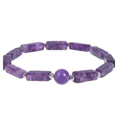 Ethnic Geometric Natural Stone Amethyst and Rose Quartz Beaded Stretch Bracelet