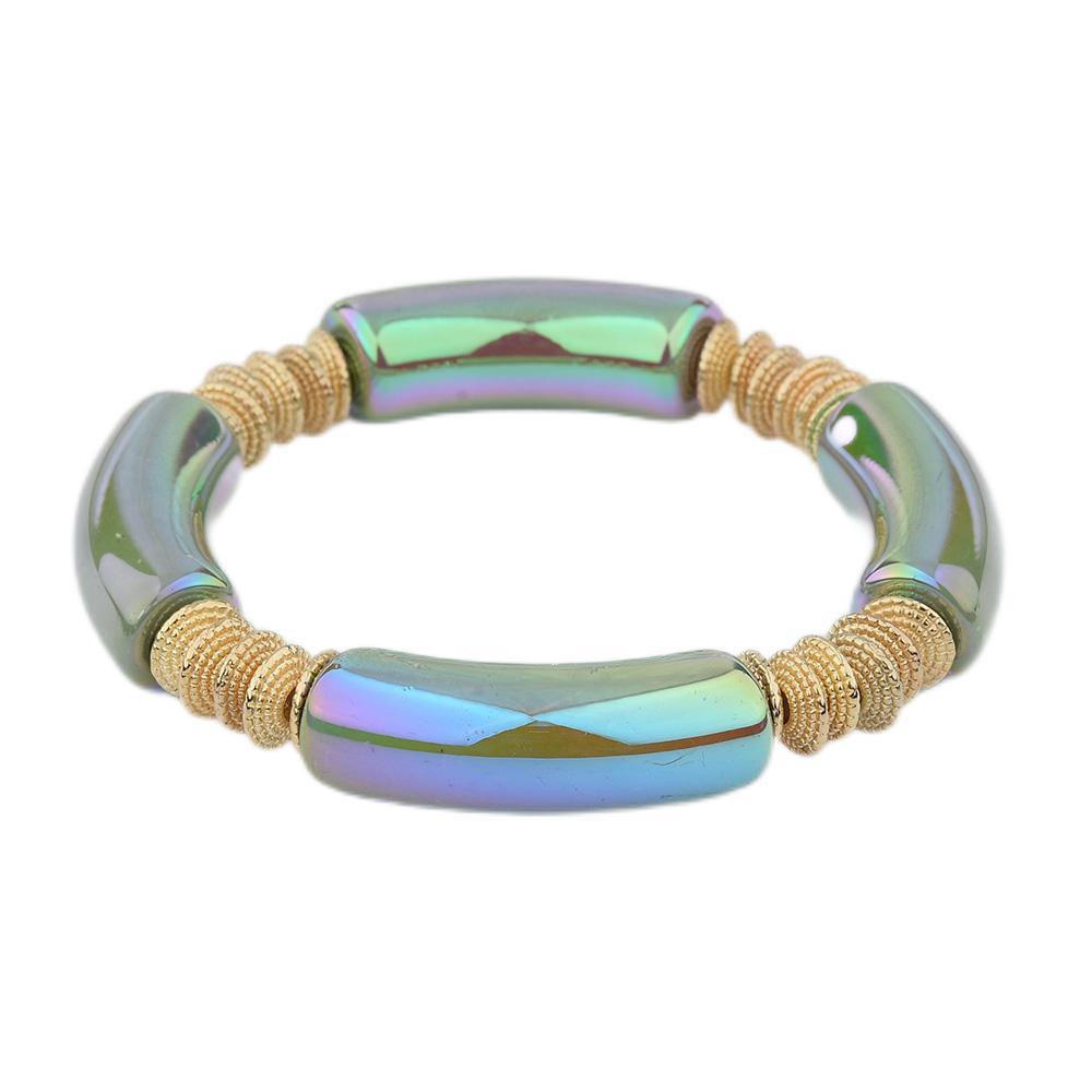 Geometric Metal Bangle with Colorful Beads Bracelet