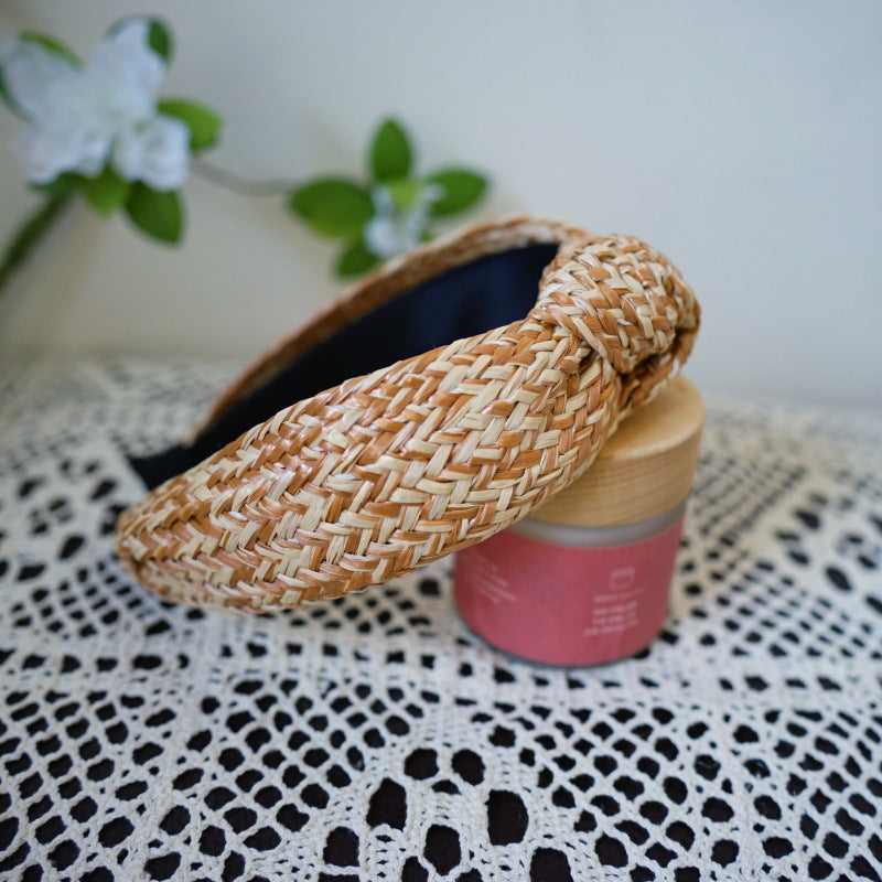 Vacation Color Block Raffia Straw Woven Hair Band