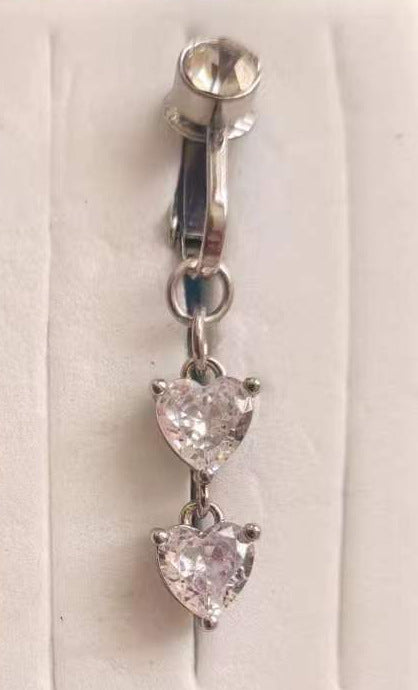 Heart & Eye Zircon Inlay Stainless Steel Belly Ring Set with Butterfly and Pearl Accents