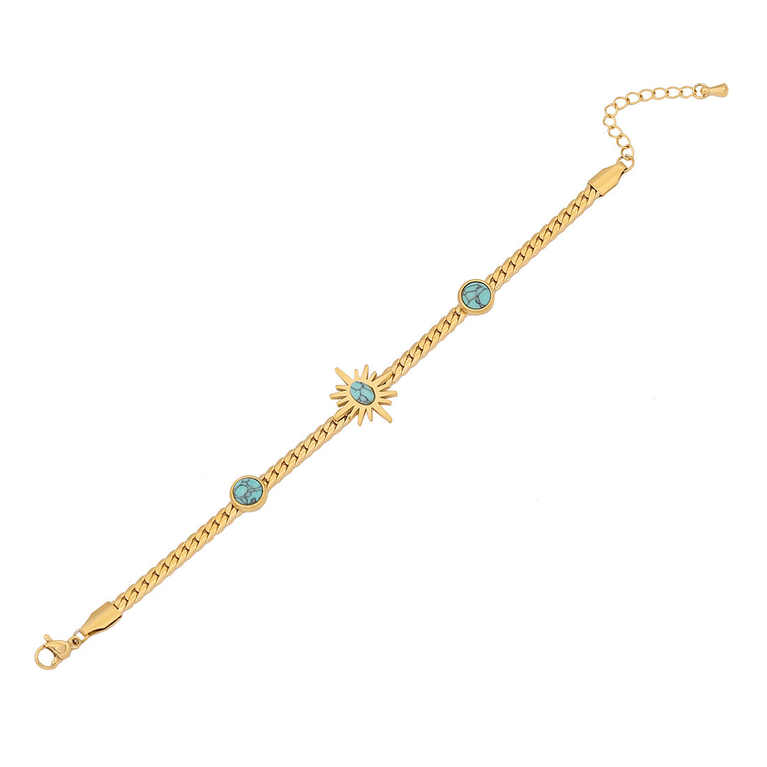 Stainless Steel 18K Gold Plated Turquoise Flower Butterfly Bracelet