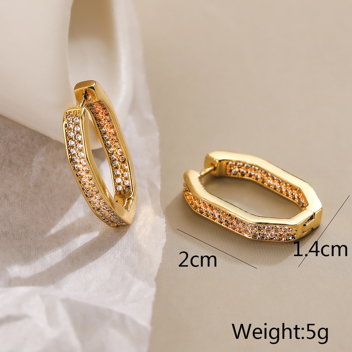 1 Pair Minimalist Geometric 18k Gold Plated Copper Zircon Earrings