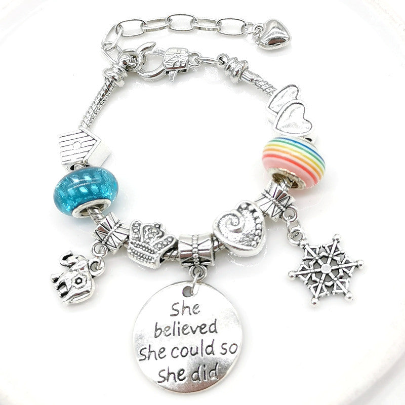 Casual Geometric Letter and Unicorn Beaded Children's Bracelet Set