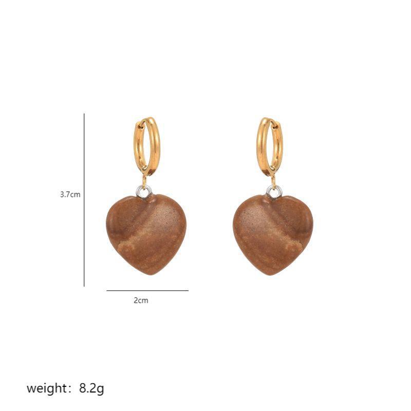 Elegant Heart Shape Stainless Steel 18K Gold Plated Natural Stone Jewelry Set - Necklace and Earrings