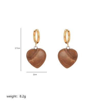 Elegant Heart Shape Stainless Steel 18K Gold Plated Natural Stone Jewelry Set - Necklace and Earrings