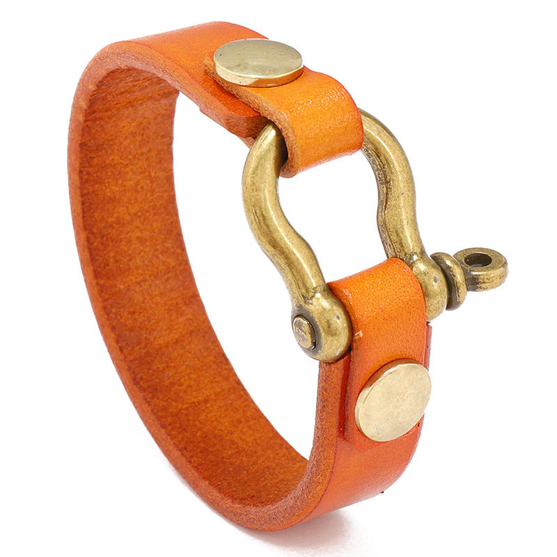 Fashion Geometric Alloy Cowhide Men's Bracelet with Horseshoe Clasp