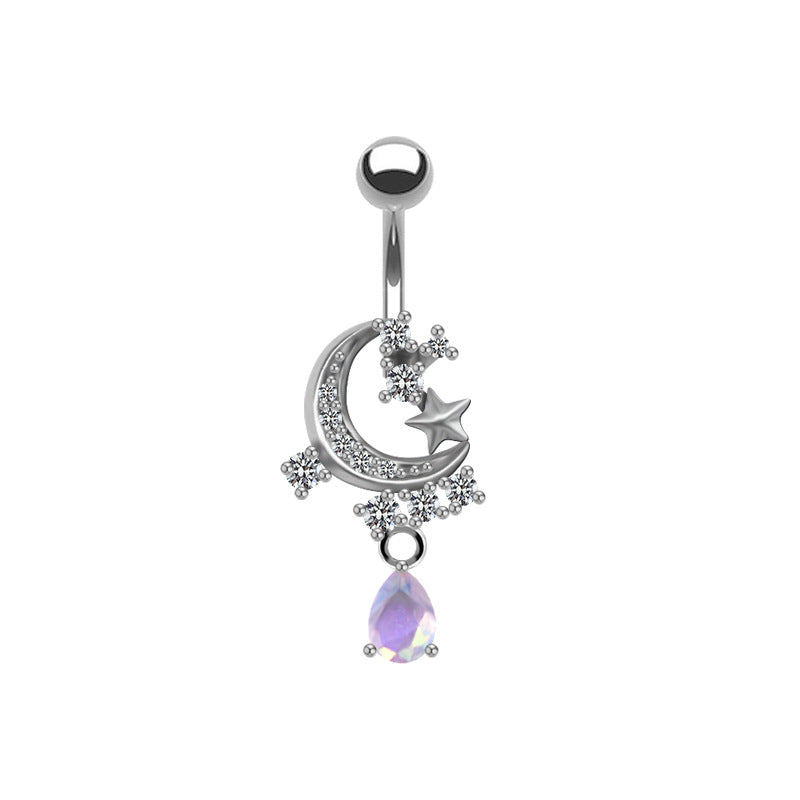 Sweet Heart Shape Stainless Steel Acrylic Copper White Gold Plated Belly Ring with Rhinestones and Zircon