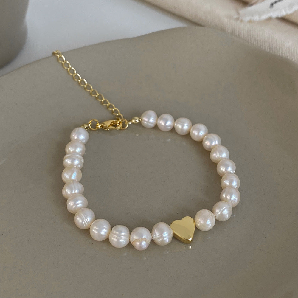 Modern Heart Shape Freshwater Pearl Love Bracelet for Women