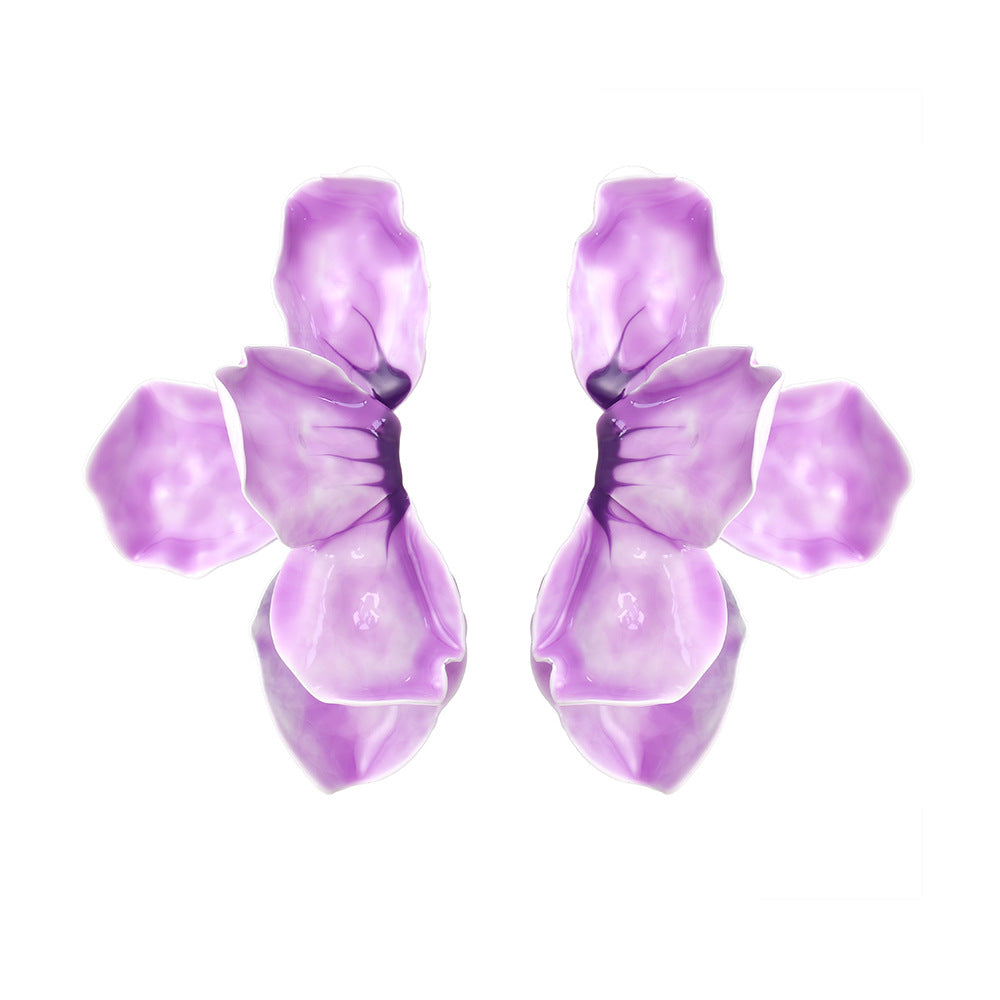 Elegant Gradient Enamel Leaf Flower Earrings