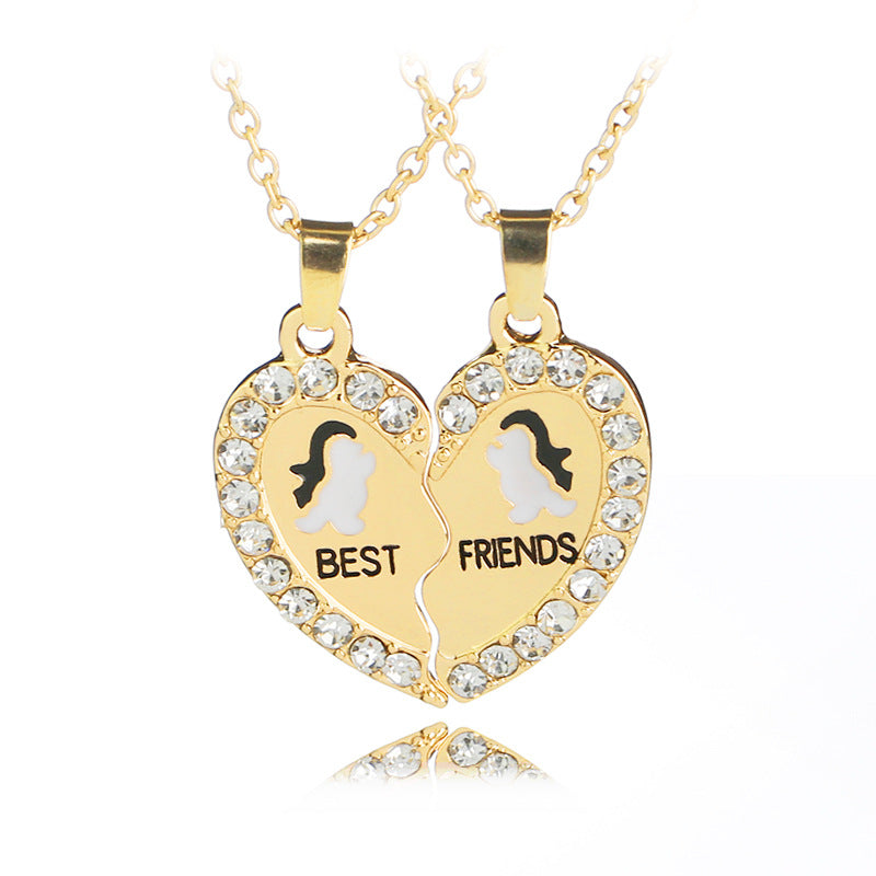 Fashion Wild Heart-Shaped Diamond Stitching Necklace for Women