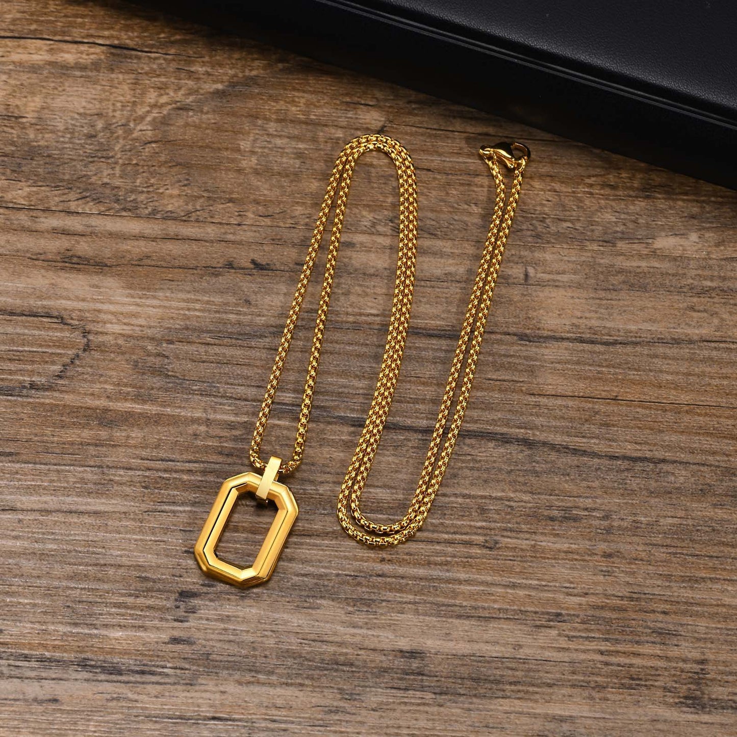 Simple Geometric U-Shape 18K Gold Plated Stainless Steel Men's Pendant Necklace