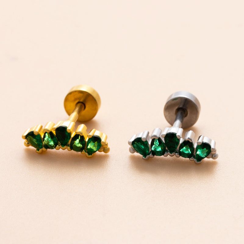 18K Gold Plated Geometric Flower Zircon Ear Cartilage Studs with Stainless Steel Rod