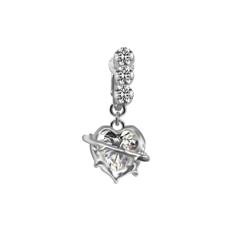 Casual Heart-Shaped Opal and Rhinestone Belly Ring Set in Stainless Steel and White Gold Plating