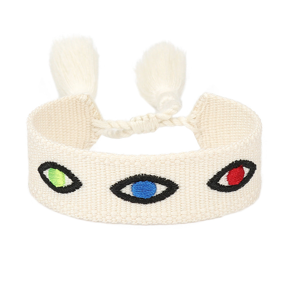 Simple Style Evil Eye Embroidery Tassel Women's Drawstring Bracelet