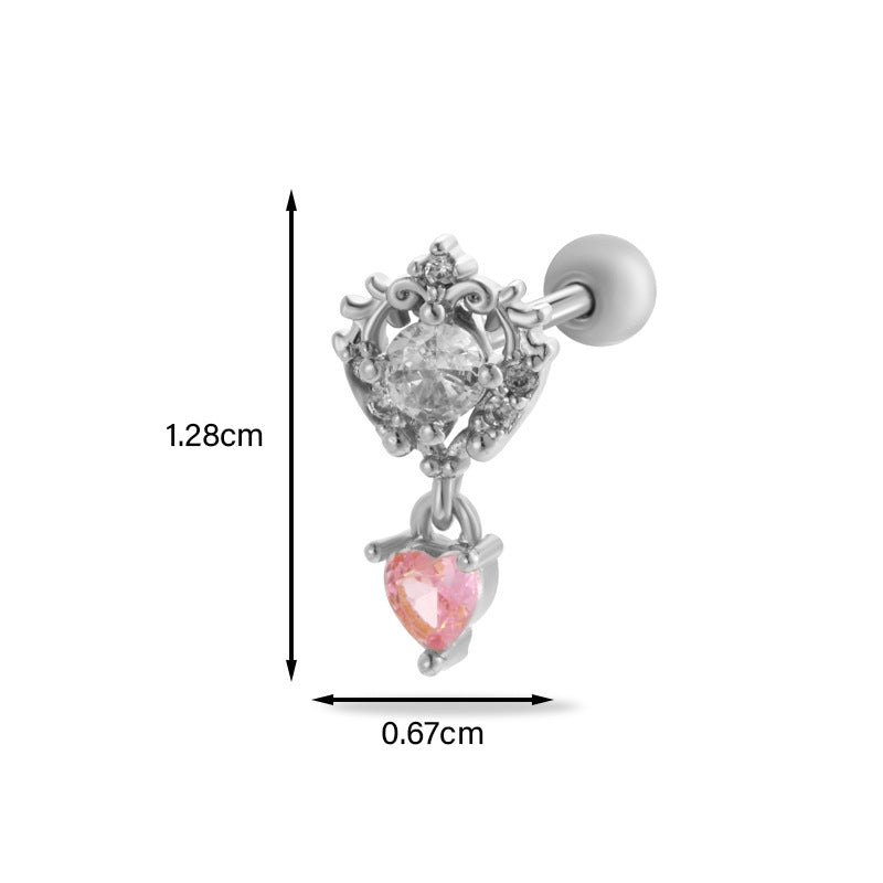 Heart & Butterfly Zircon Inlay Stainless Steel Cartilage Stud Earrings