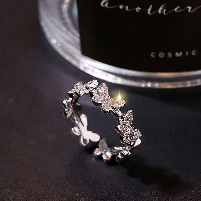 Elegant Zircon Inlay Butterfly Open Ring