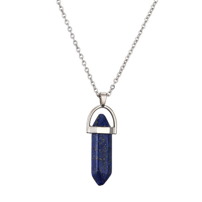 Ethnic Geometric Stainless Steel Natural Stone Crystal Pendant Necklace