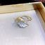 Elegant Geometric 14K Gold Plated Open Ring with Artificial Pearls and Rhinestones