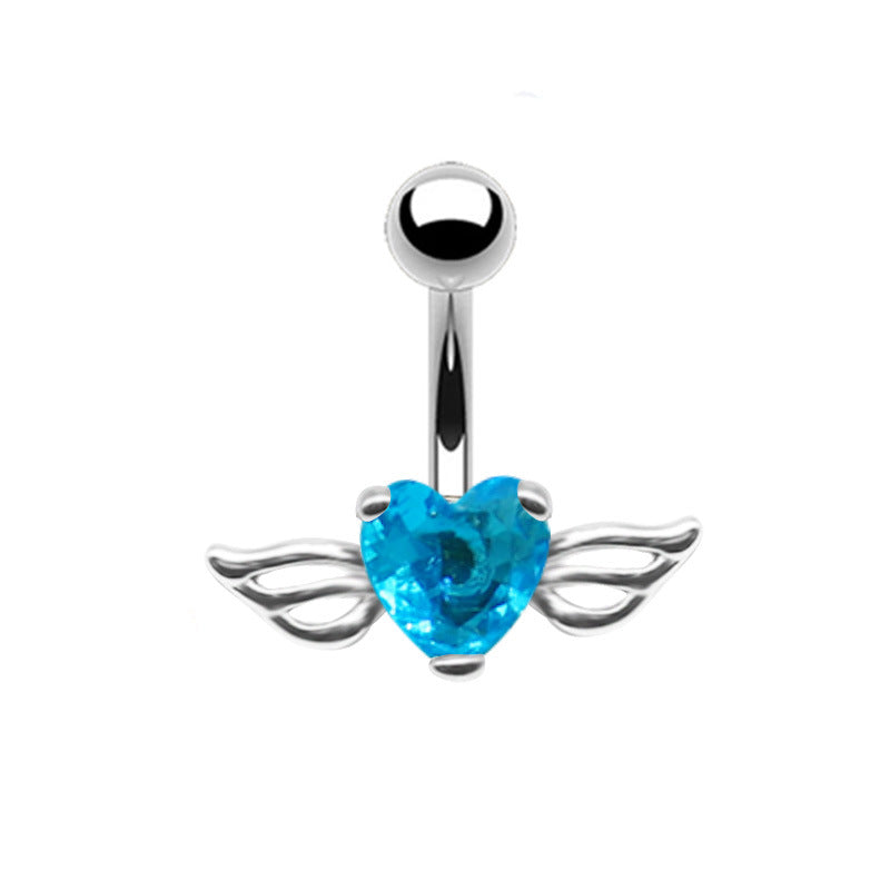 Heart Wing Zircon Navel Ring - Stainless Steel & Gold/Silver Plated