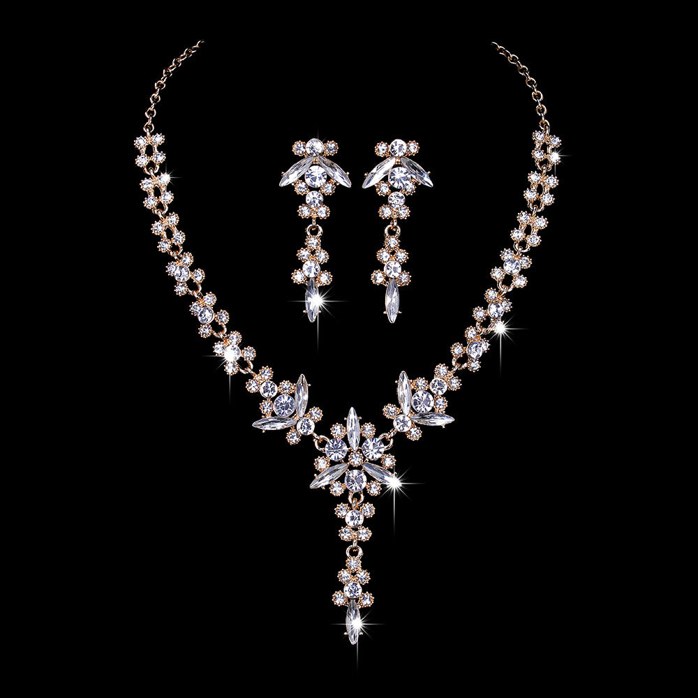 Sweet Flower Crystal Zircon Necklace and Earring Set