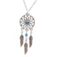 Bohemian Feather Dreamcatcher Pendant Necklace with Turquoise Inlay