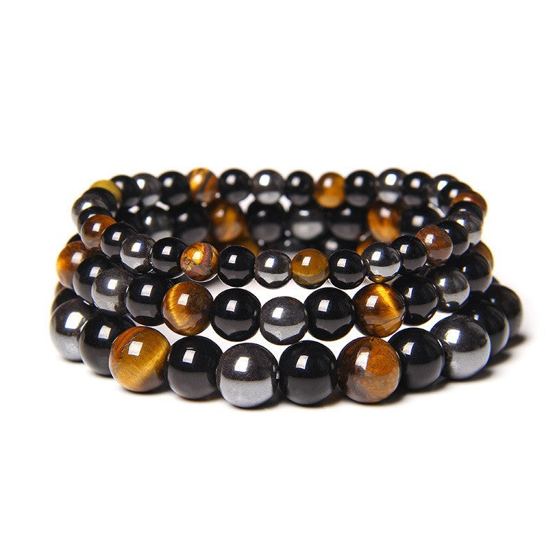 Gradient Color Agate and Tiger Eye Beaded Bracelet with Hematite Accents