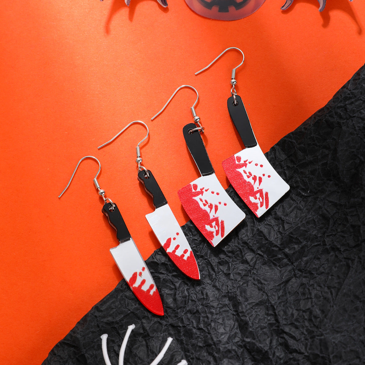 Cartoon Halloween Acrylic Drop Earrings Set - Pumpkin & Skull Design