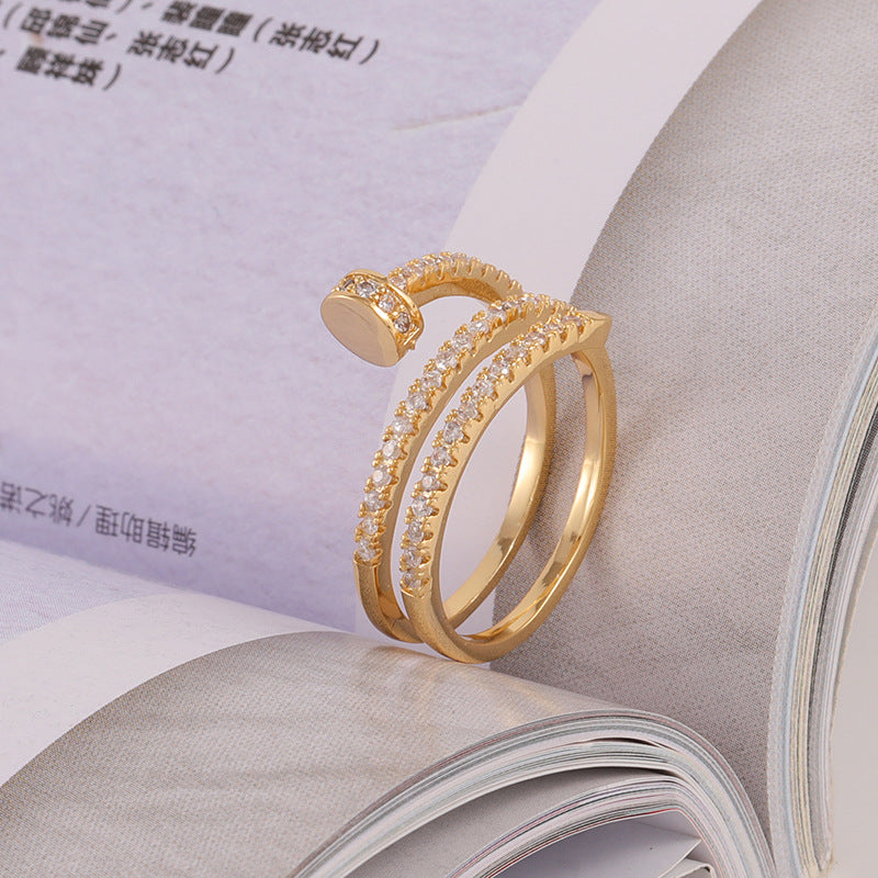 Fashion Copper Plated Zircon Inlay Statement Ring