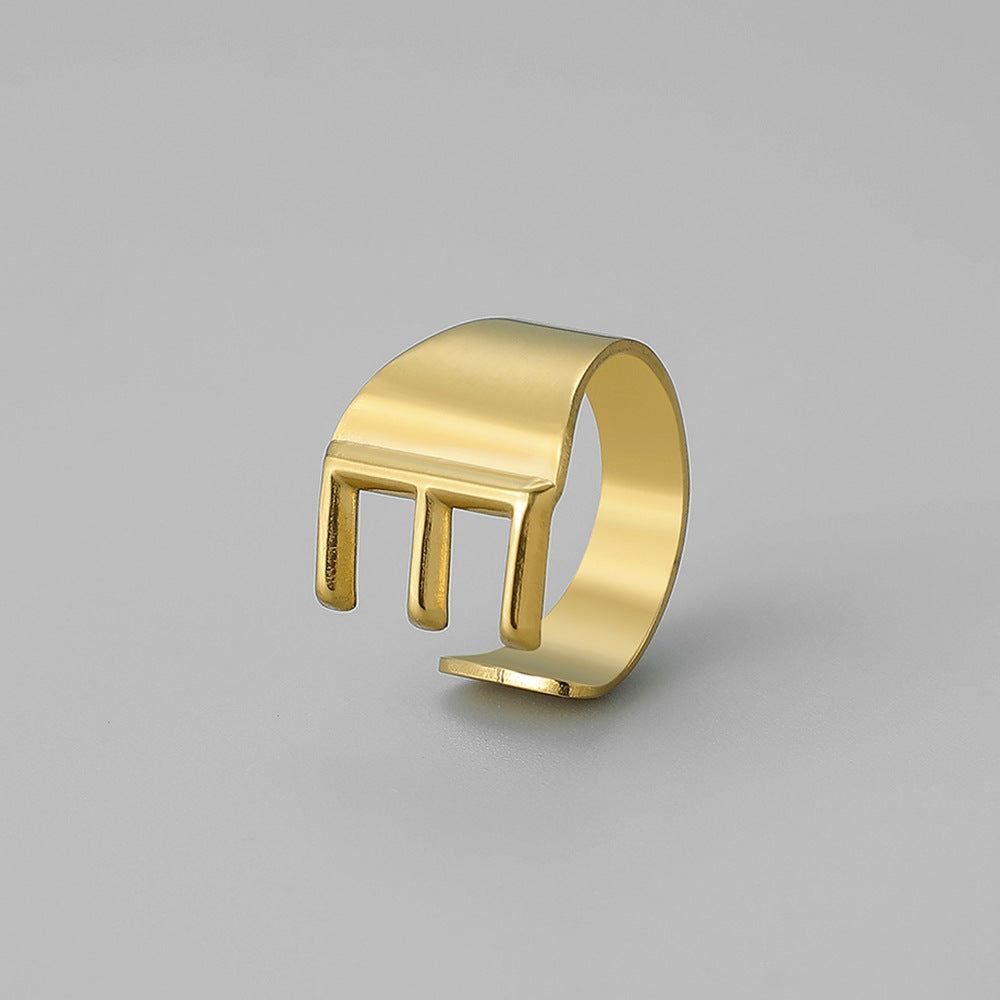 Fashion Alphabet Titanium Steel Gold Plated Open Ring