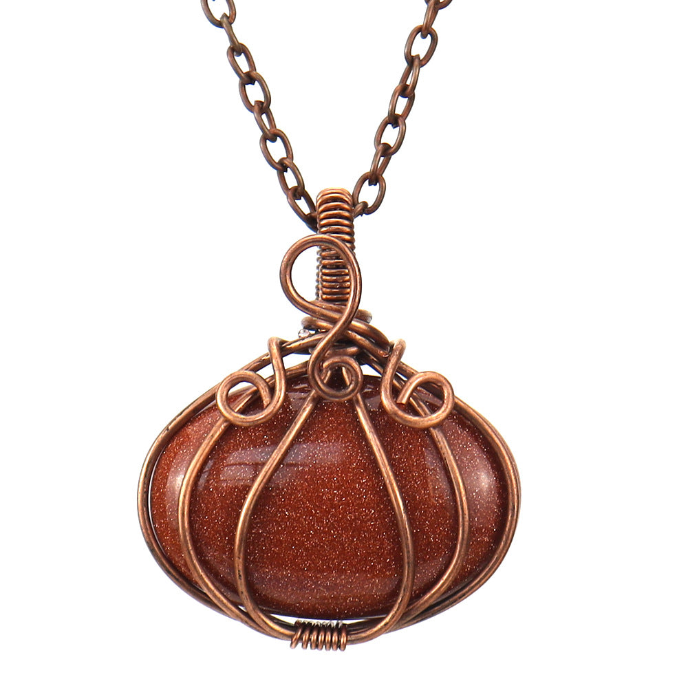 Fashion Handmade Natural Stone Pumpkin Pendant Necklace