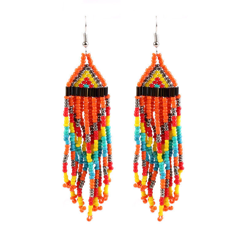 Fashion Multi-layer Rice Bead Long Tassel Earrings