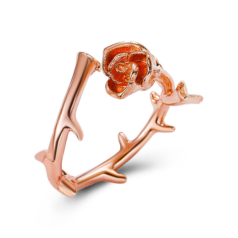 Luxurious Rose Copper Camellia Open Ring for Women