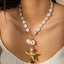 Bohemian Baroque Style Beach Pentagram Shell and Fish Tail Imitation Pearl Pendant Necklace Set