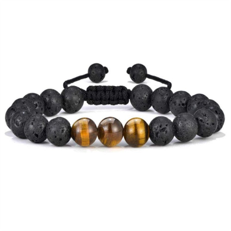 Gradient Natural Stone Agate and Tiger Eye Beaded Adjustable Bracelet