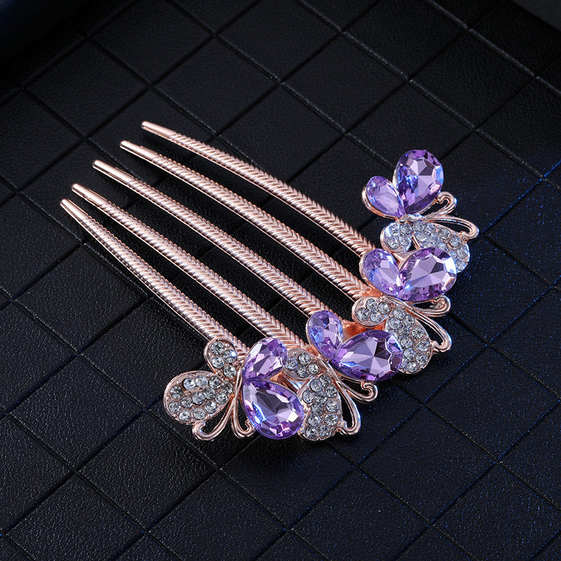 Women's Color Block Alloy Zircon Rhinestone Hair Comb Clip Ornament