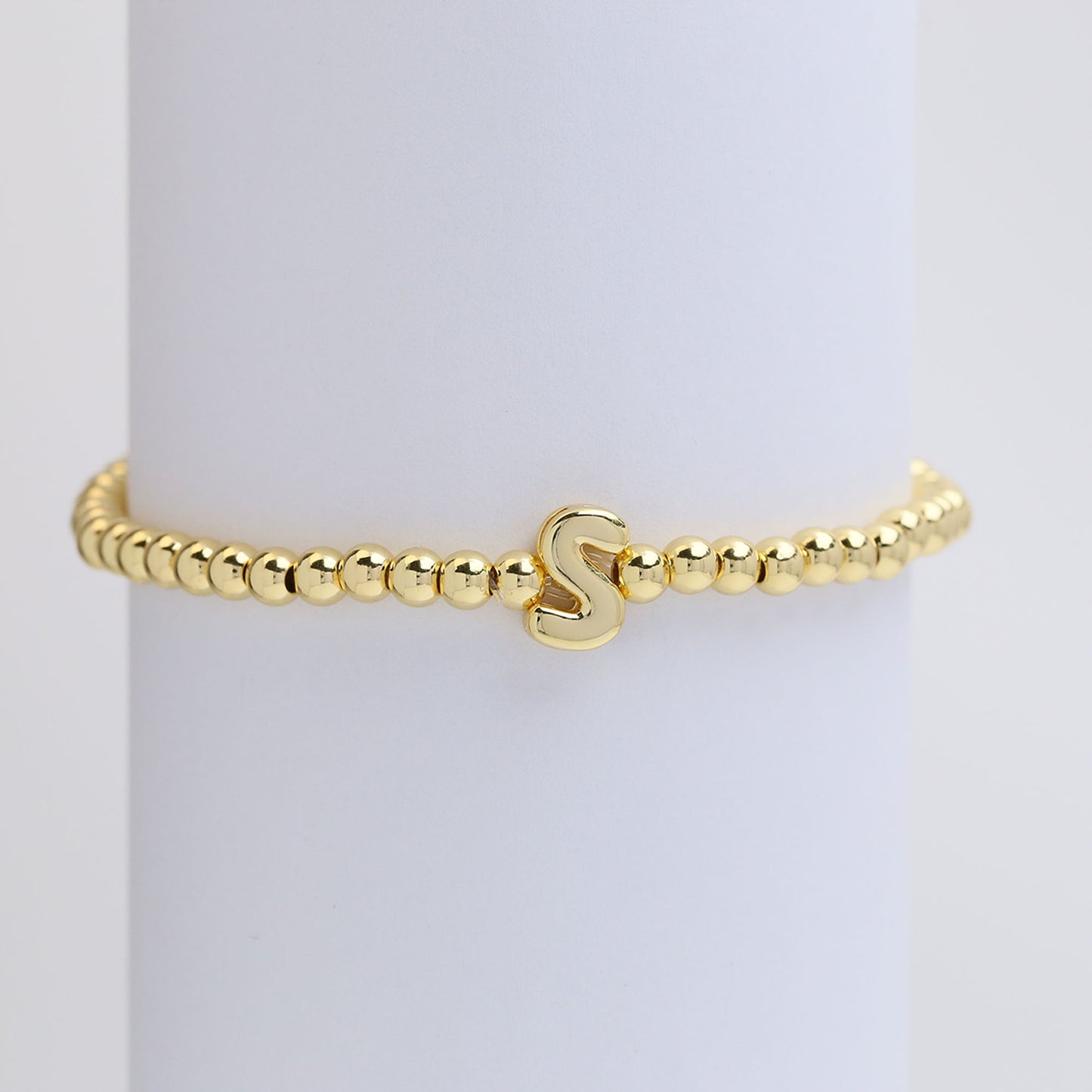 18k Gold Plated Copper Beaded Alphabet Stretch Bracelet