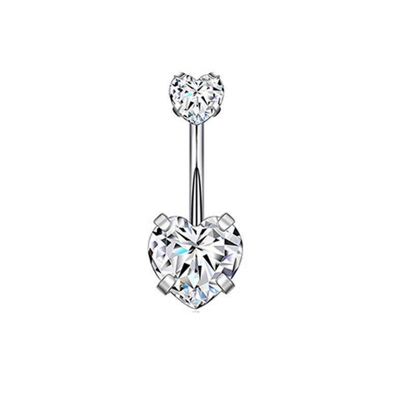 Heart Shape Rhinestone Inlay 316 Stainless Steel Belly Rings Set